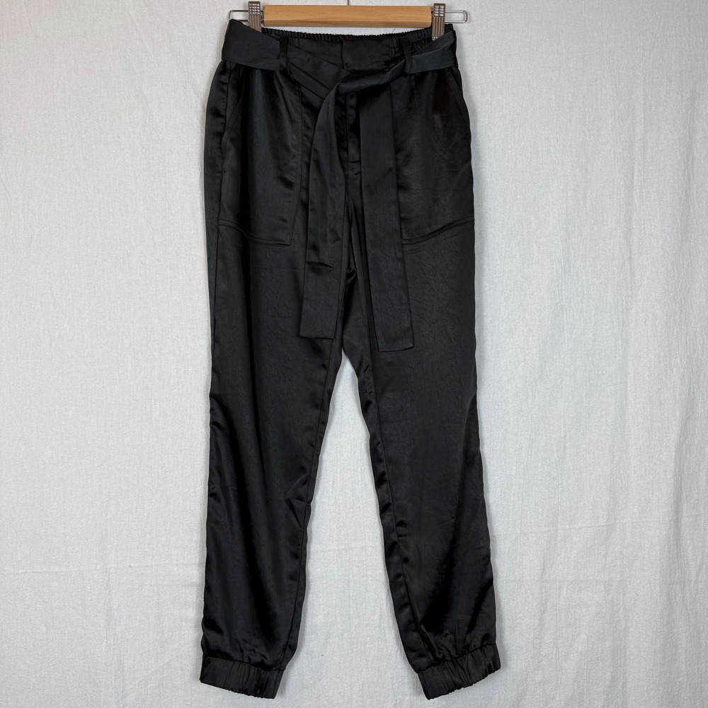 Sanctuary Shine Jogger Dress Pants Size 24 Black Belted Waist Harem Cuffs